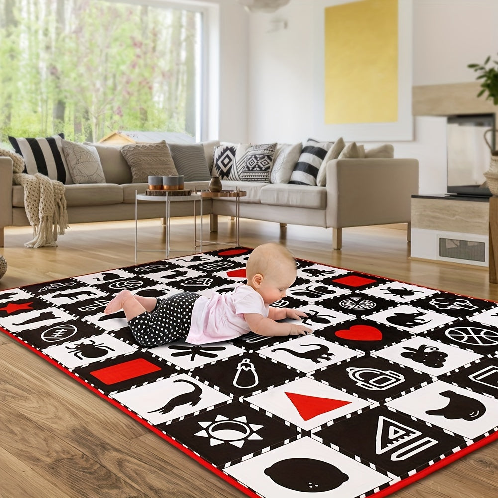 Large Thick 0.6cm Play Mat for Crawling Tummy Time and Learning Black and White