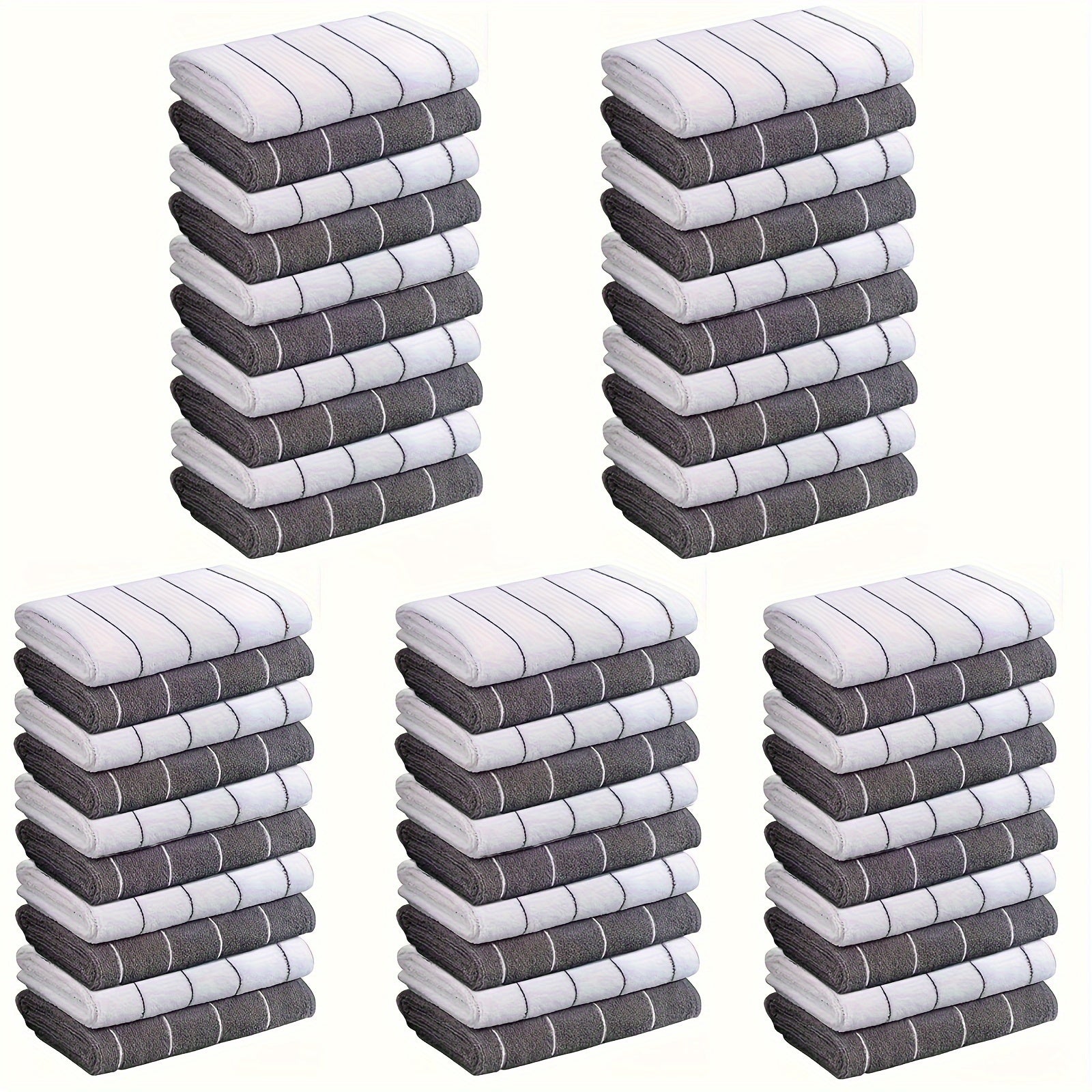Set of 5 Microfiber Cleaning Towels Gray White Absorbent Quick-Drying Kitchen Bathroom