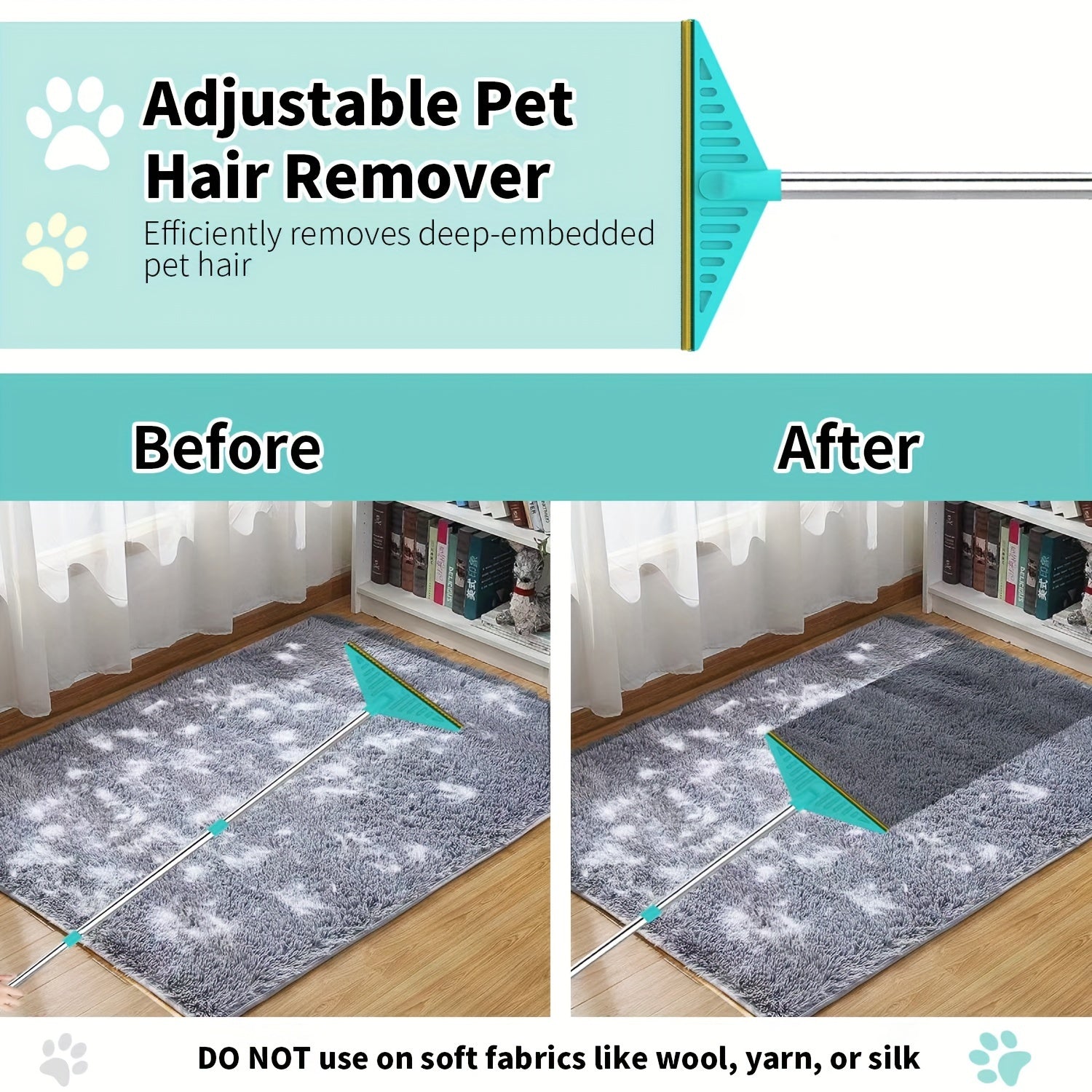 Long-Handled Pet Hair Remover Brush for Carpets Couches and Beds