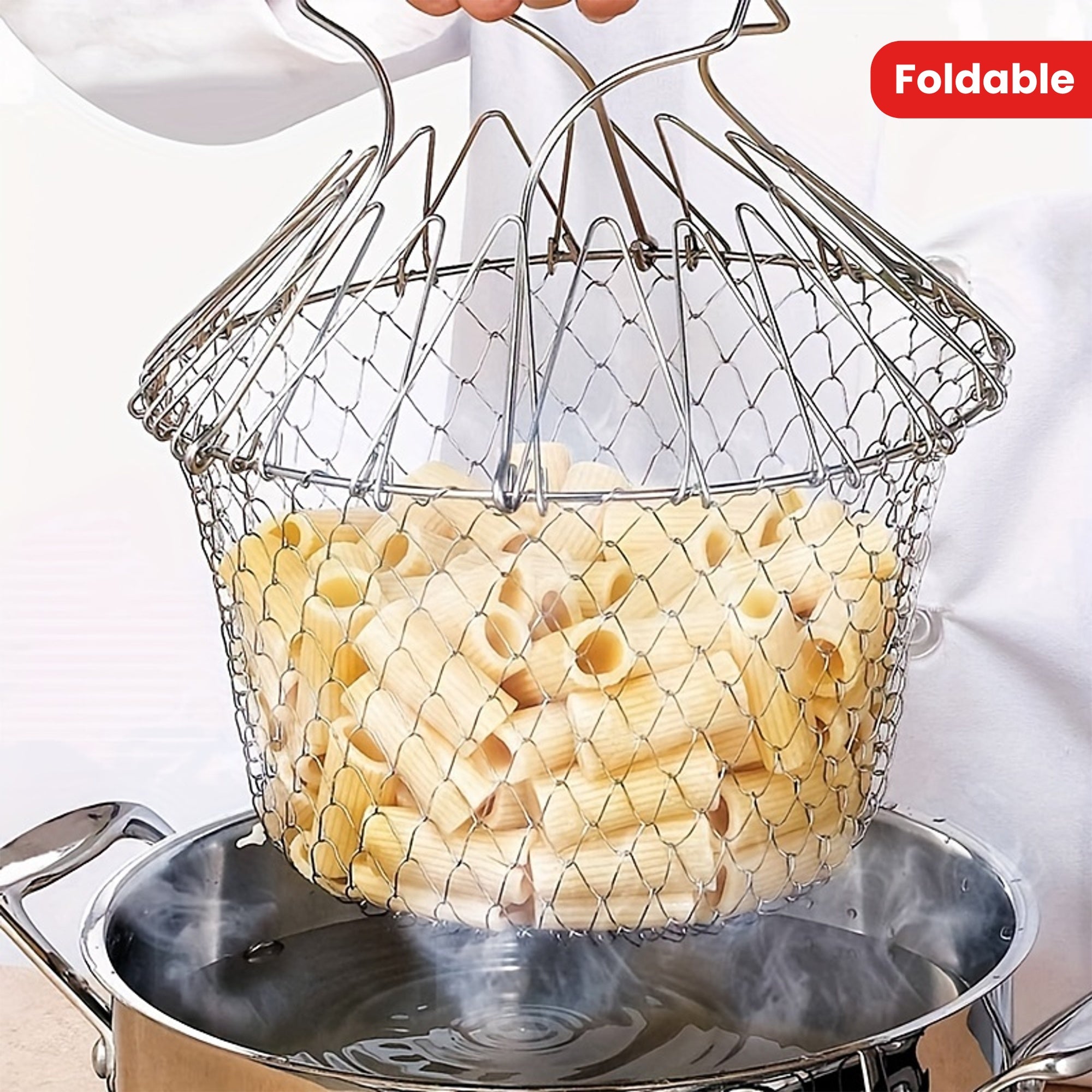Stainless Steel Frying Basket Foldable Steamer Rinse Strain Kitchen Tool