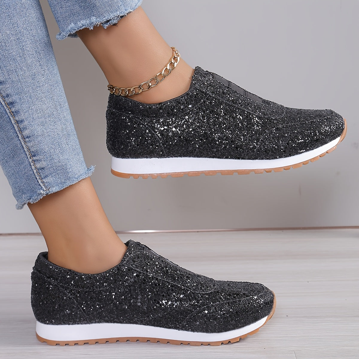 Women Silver Sneakers Low Top Slip-On Breathable Athletic Shoes
