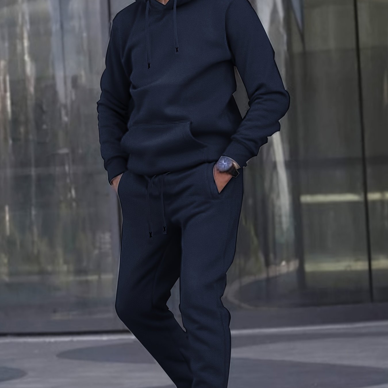 Men's Casual Sportswear Set with Embroidered Alphabet Belt Hooded Sweatshirt and Joggers