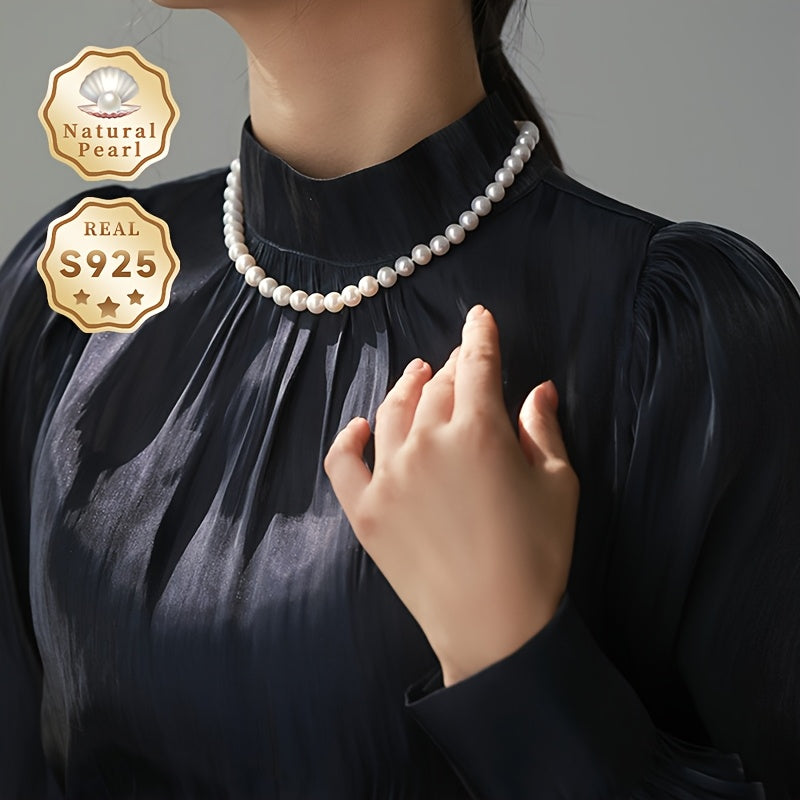 Freshwater Pearl Necklace 8-9mm S925 Silver Ingot Buckle June Birthstone Gift for Women