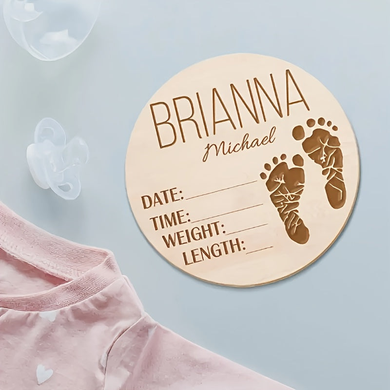 Personalized Wooden Baby Birth Announcement Sign with Custom Name and Footprint Keepsake