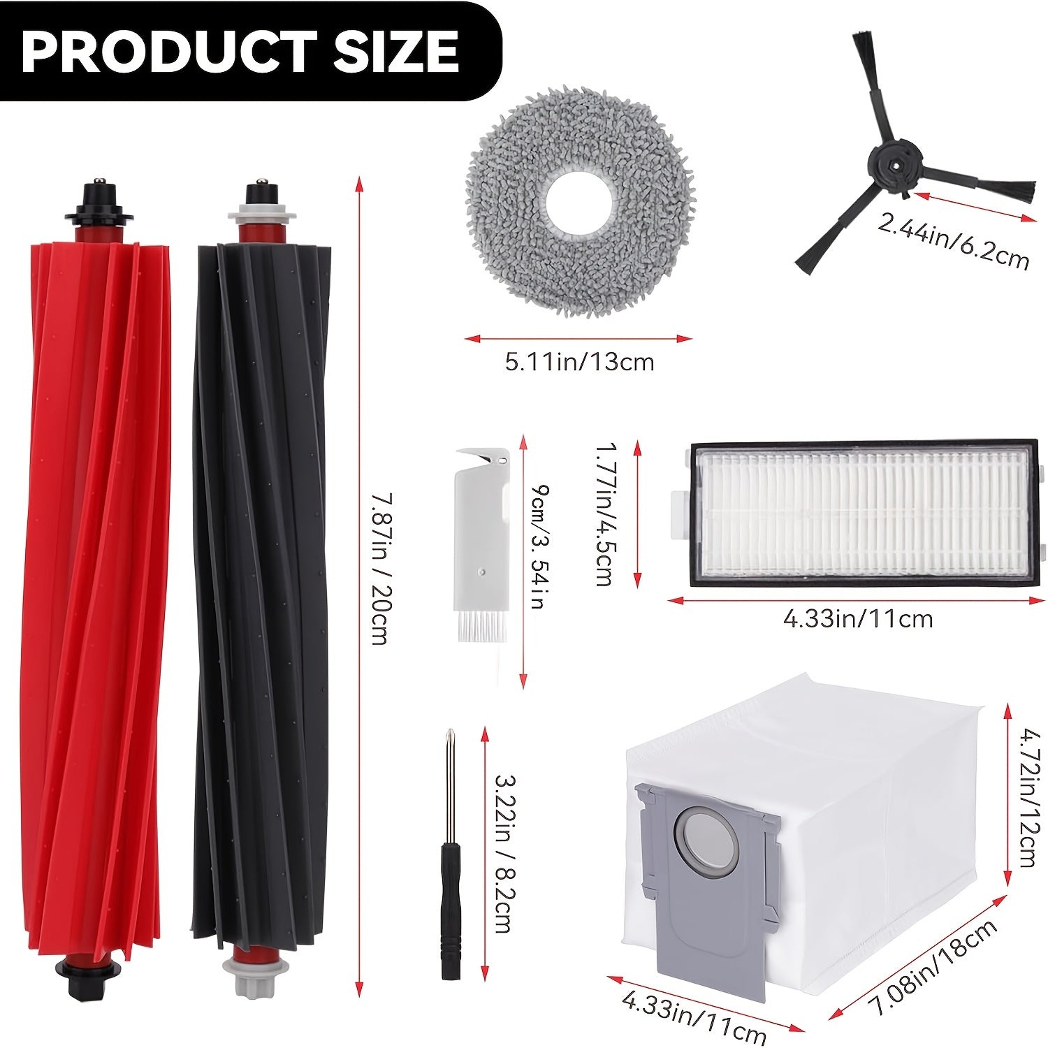 38-Piece Vacuum Cleaner Accessory Kit Main Brush Side Brushes Filters Mop Pads Dust Bags