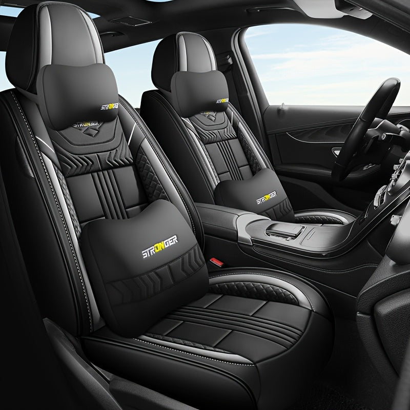 Universal PU Leather Car Seat Cover for Five-Seater Vehicles Full Coverage