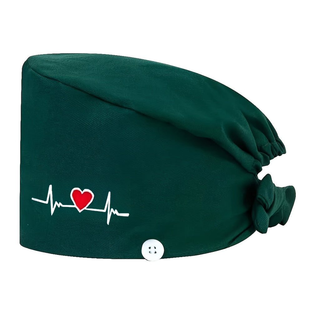 Women's Embroidered Heart Pattern Beanie Cap Made of 100% Polyester Breathable Inelastic Dust-Proof Adjustable Elastic Band