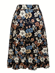 Women's Plus Size Floral Print A-Line Skirt Stretch Polyester Spring Summer Casual