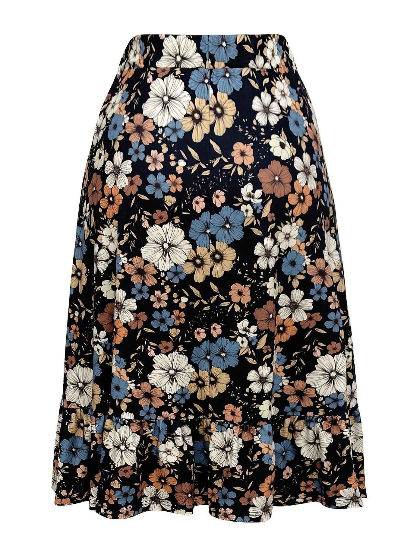 Women's Plus Size Floral Print A-Line Skirt Stretch Polyester Spring Summer Casual