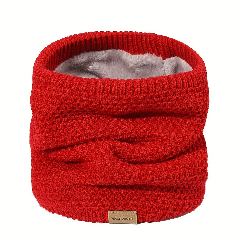 Black Knitted Fleece-Lined Scarf Windproof Neck Warmer for Skiing Cycling