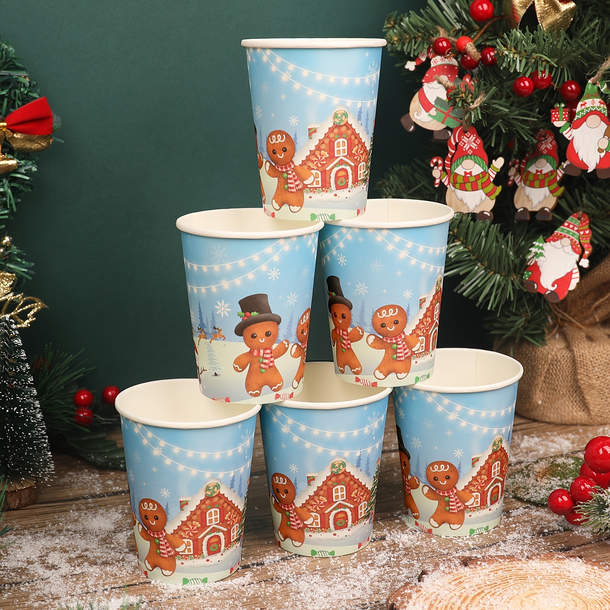 Yashash uchun qog'oz stakanlar Rojdestvo Zanjabil pechene grafikasi BPA-bepul Mikrotolqinli pechka xavfsiz Sovuq ichimliklar Bayram partiyasi uchun ta'minotlar