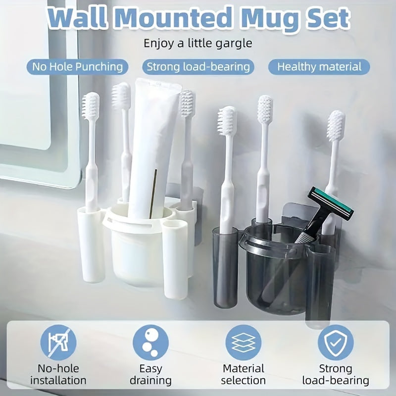 Wall-Mounted Toothbrush and Toothpaste Holder with Water Drainage, Drill-Free