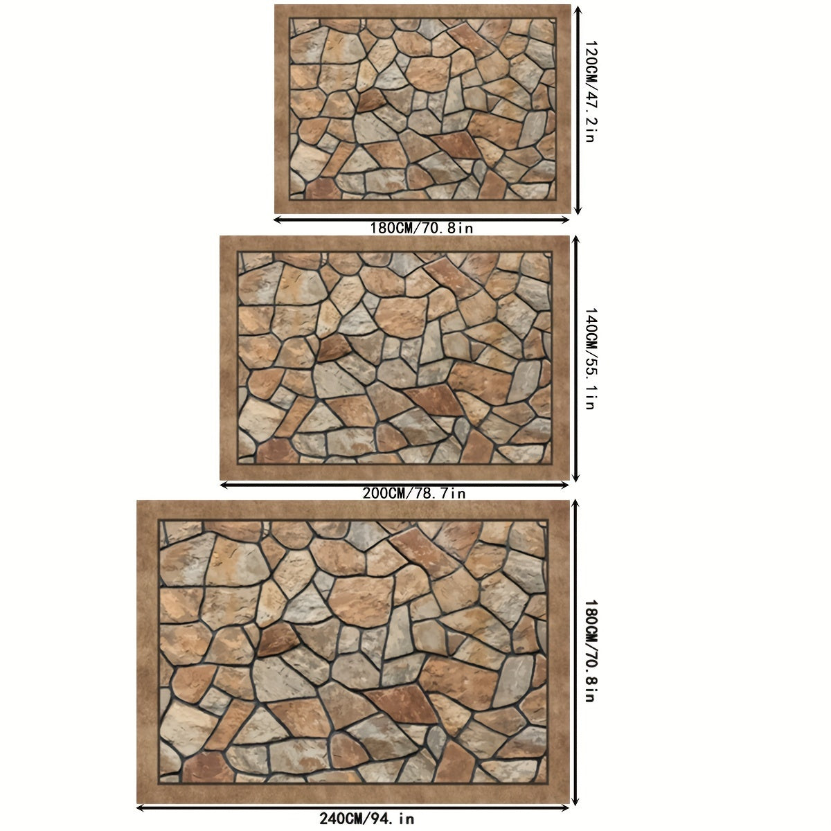 Stone Pattern Outdoor Patio Rug Water-Absorbent Stain-Resistant Polyester Braided Deck Carpet for Camping RV Sunroom Living Room