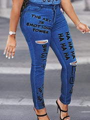 Plus Size Women's Ripped Skinny Jeans High Rise Medium Stretch