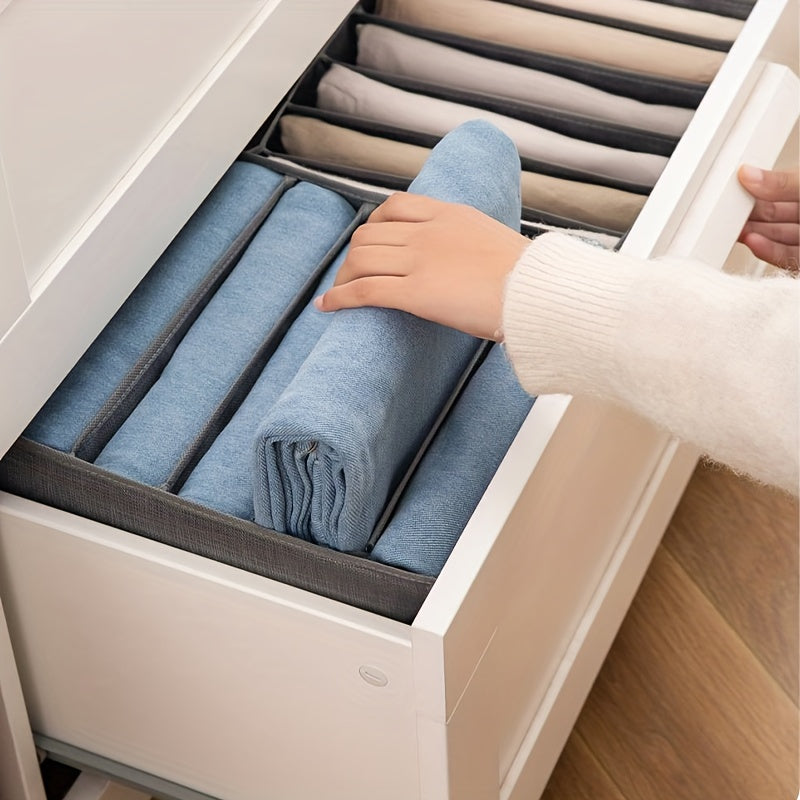 Juego de 4 cestas de almacenamiento de tela no tejida cepillada gris con 7 compartimentos para ropa y organización