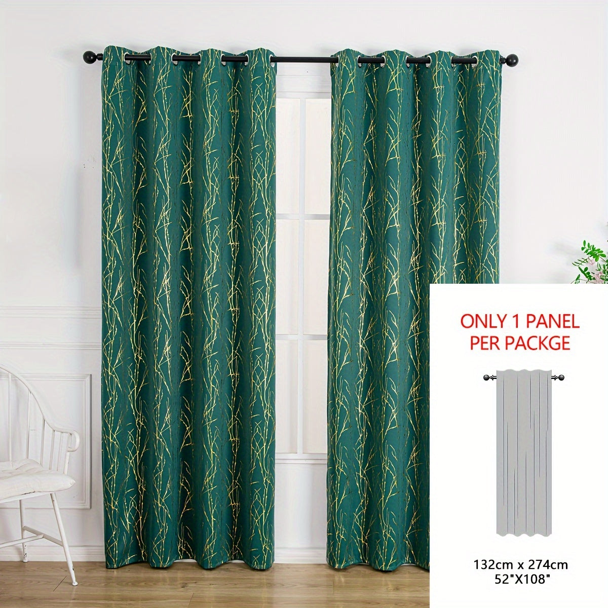 Blackout Curtain with Gold and Silver Tree Branch Pattern for Bedroom Living Room Office