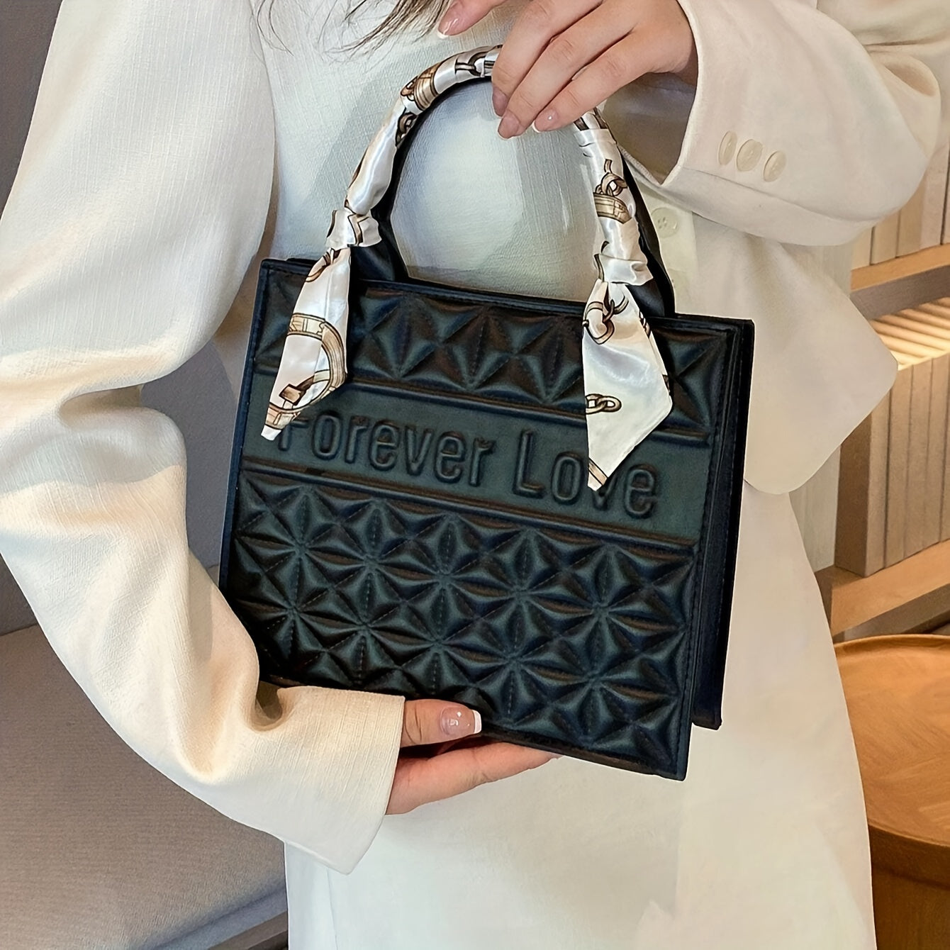 Квадратный шарф с стеганым узором, комплект с маленькой сумочкой, большой сумкой-тоут, кошельком и профессиональной деловой сумкой для офисных дам.