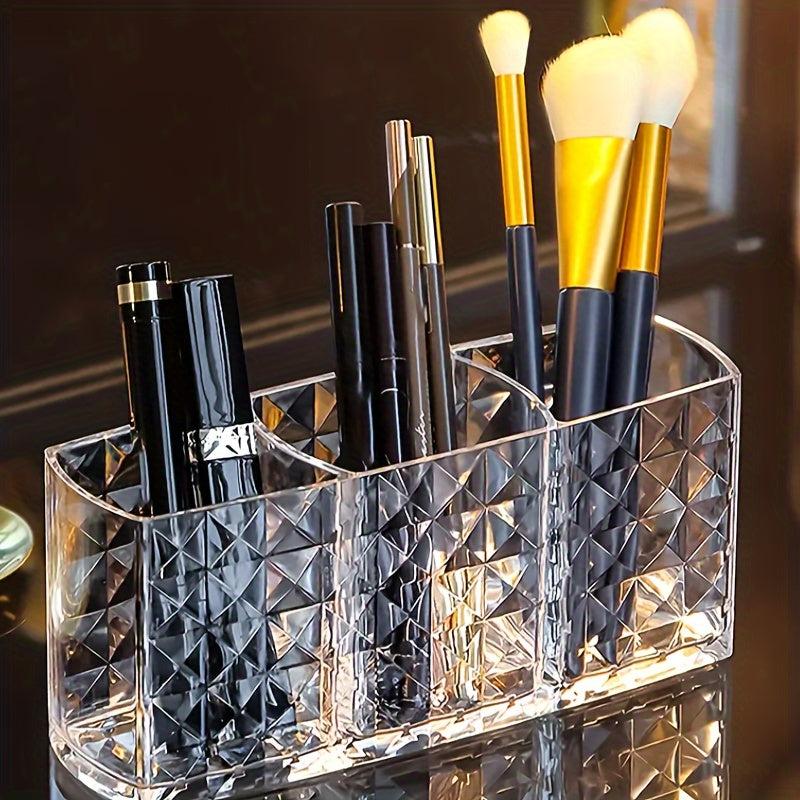 3-Slot Clear Plastic Makeup Organizer for Brushes and Eyebrow Pencils