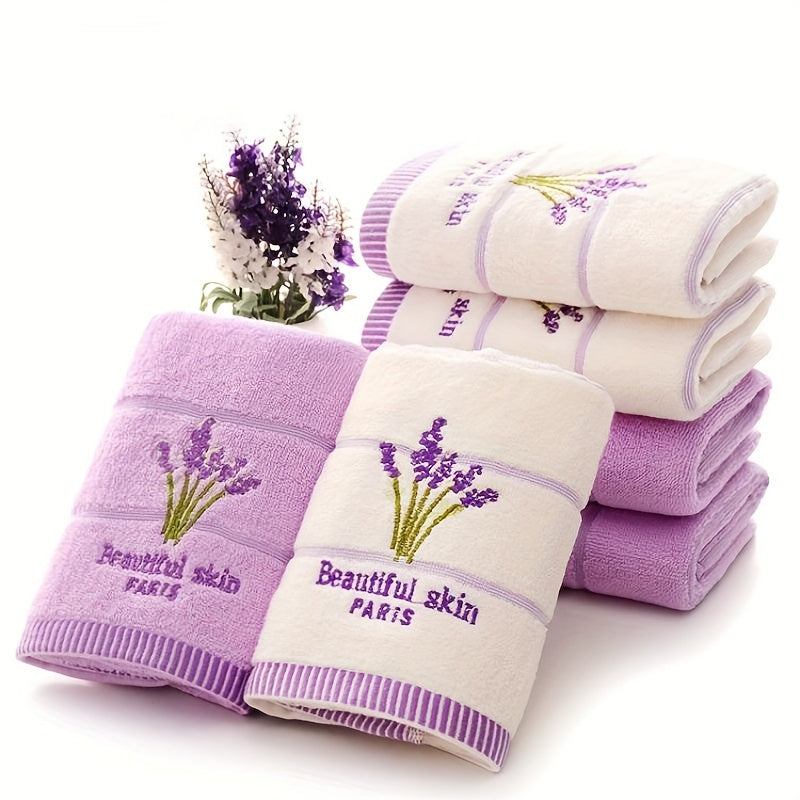 Cotton Lavender Towels Set with White and Purple Colors