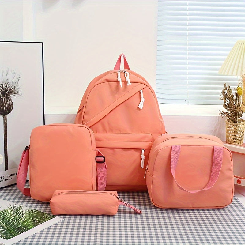 4 ta oddiy sayohat ruksaklari to'plami, bir rangda va katta sig'imga ega, maktab yoki sayohat uchun ideal.