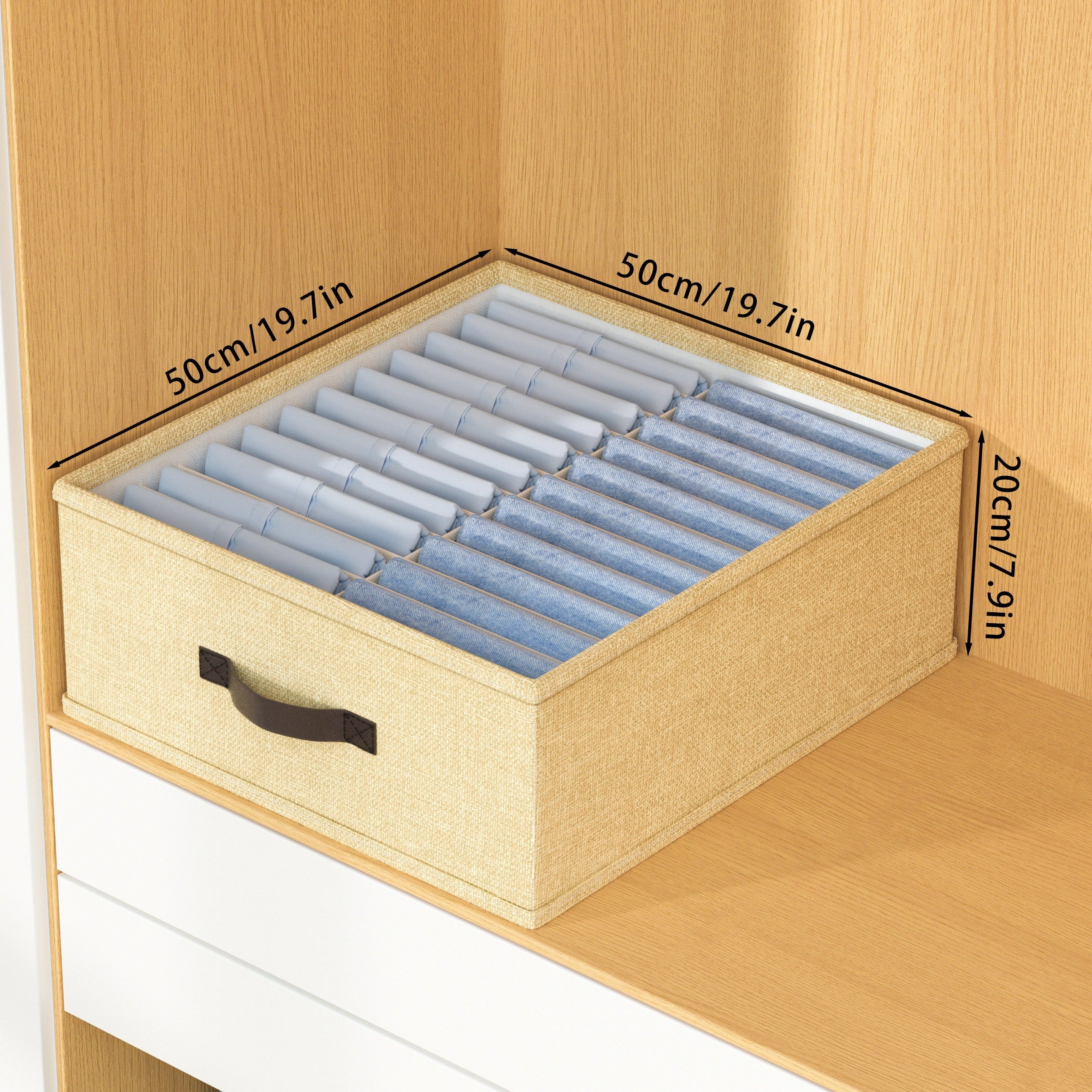 Minimalist Fabric Storage Box Foldable Beige Light Grey for Home Organization