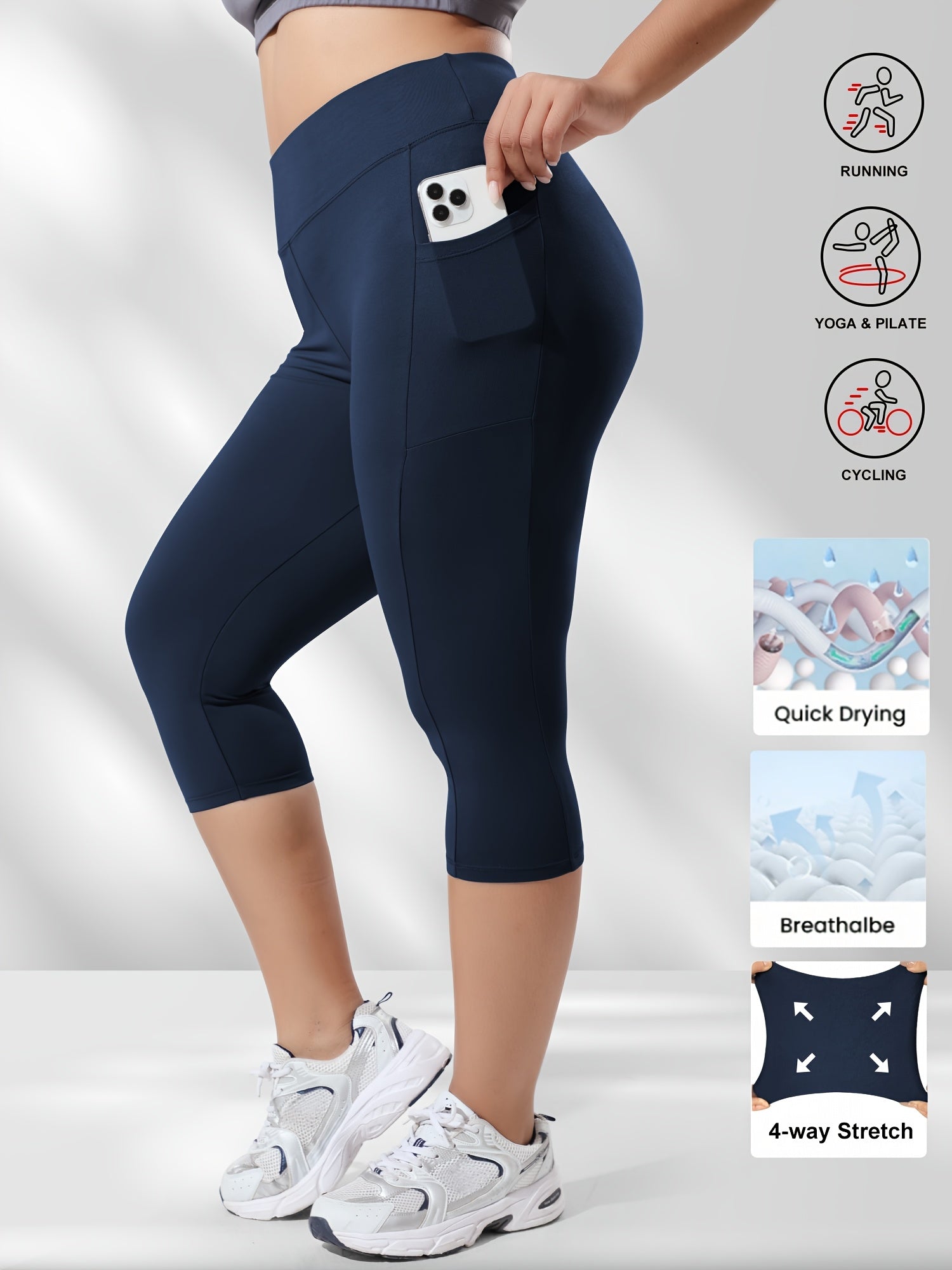 Plus Size Women's High-Waisted Side Stripe Bermuda Shorts Breathable Quick-Dry