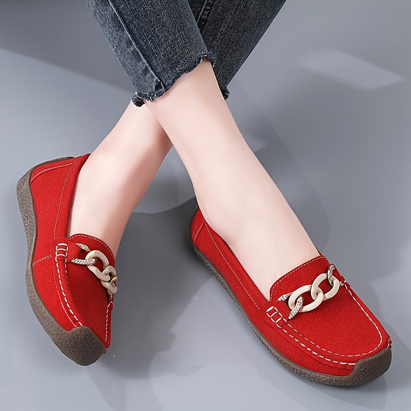 Women's Slip-On Loafers Faux Cover Upper Black Flat Shoes