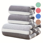 3-Piece Striped Towel Set Bath and Hand Towels Soft Absorbent Quick-Drying