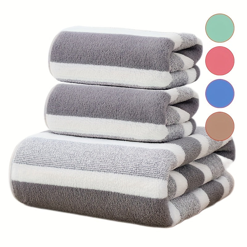 3-Piece Striped Towel Set Bath and Hand Towels Soft Absorbent Quick-Drying