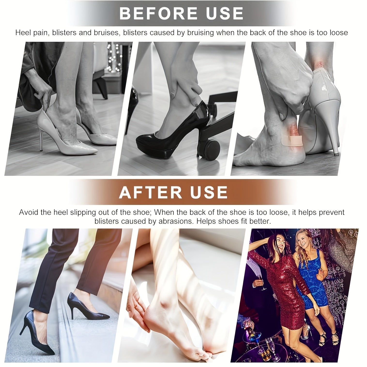 4 Pcs Heel Cushion Pads for Men and Women Anti-Blister Slip-Resistant Foam Insoles in Rose Brown and Black