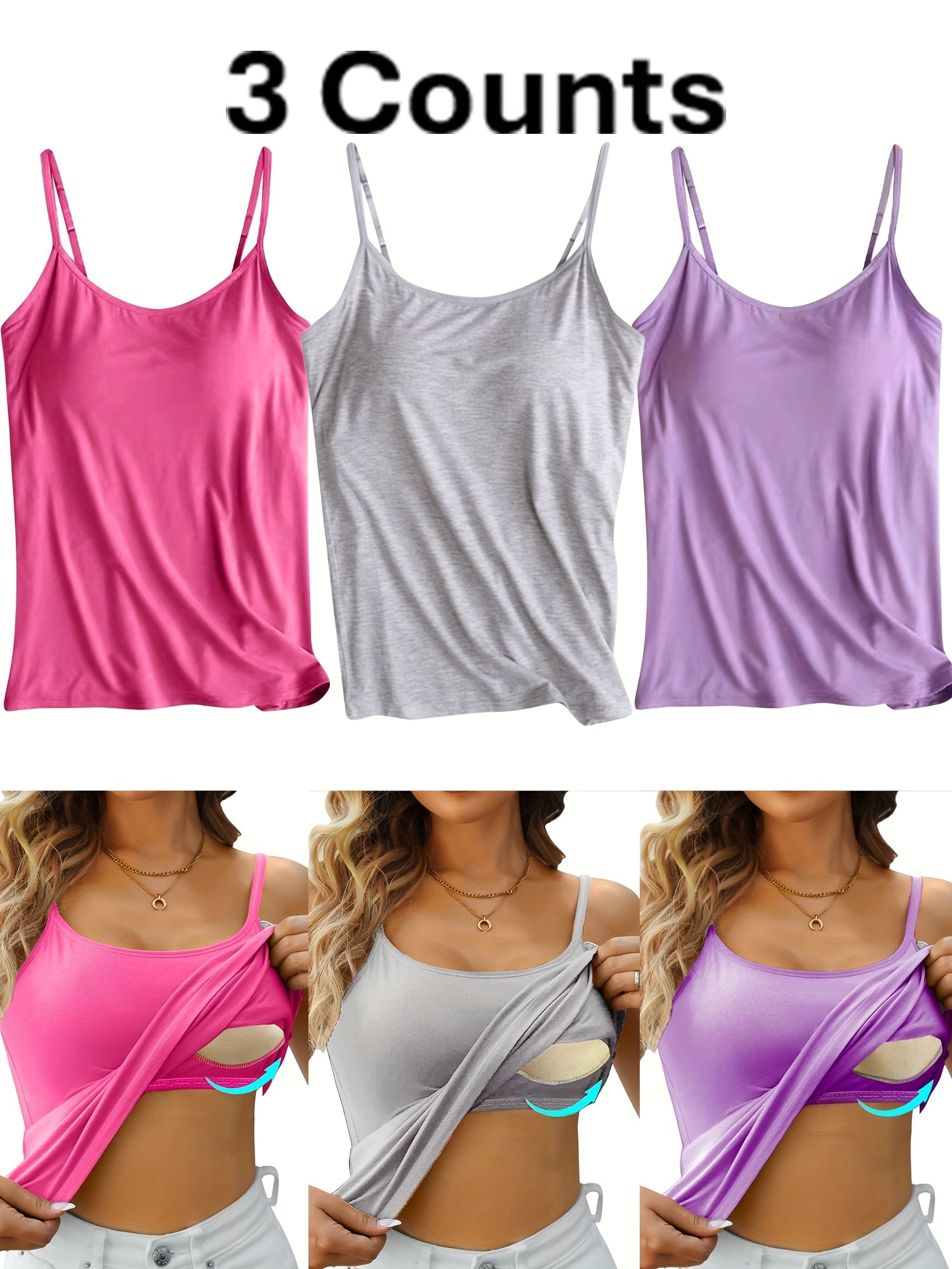 Plus-Size Tank Tops Set with Built-In Padding, Breathable, Adjustable Straps