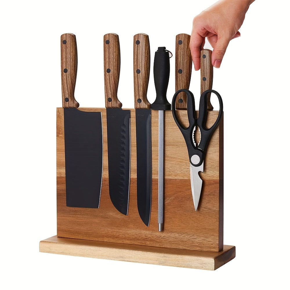 Wooden Double-Sided Knife Holder with Magnetic Storage Kitchen Utensil Organizer