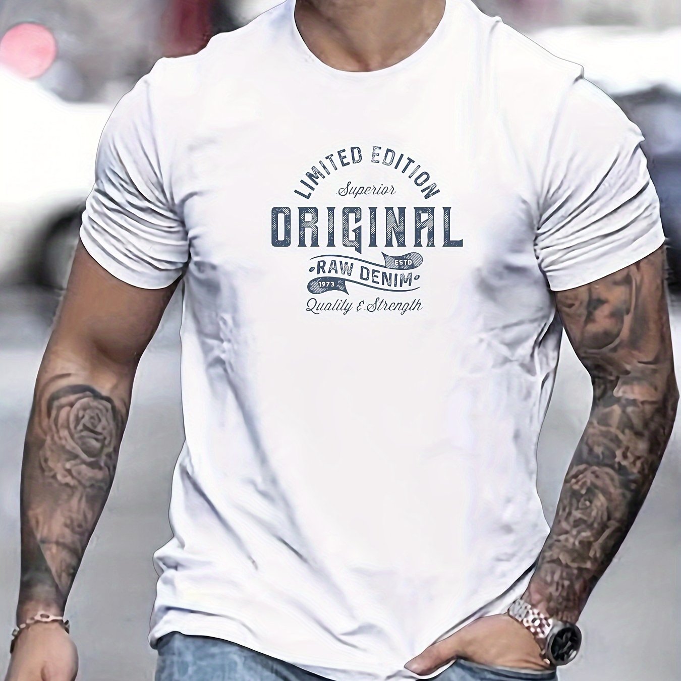Men's Cotton Crew Neck T-Shirt Solid Color Regular Fit Summer Knit Fabric