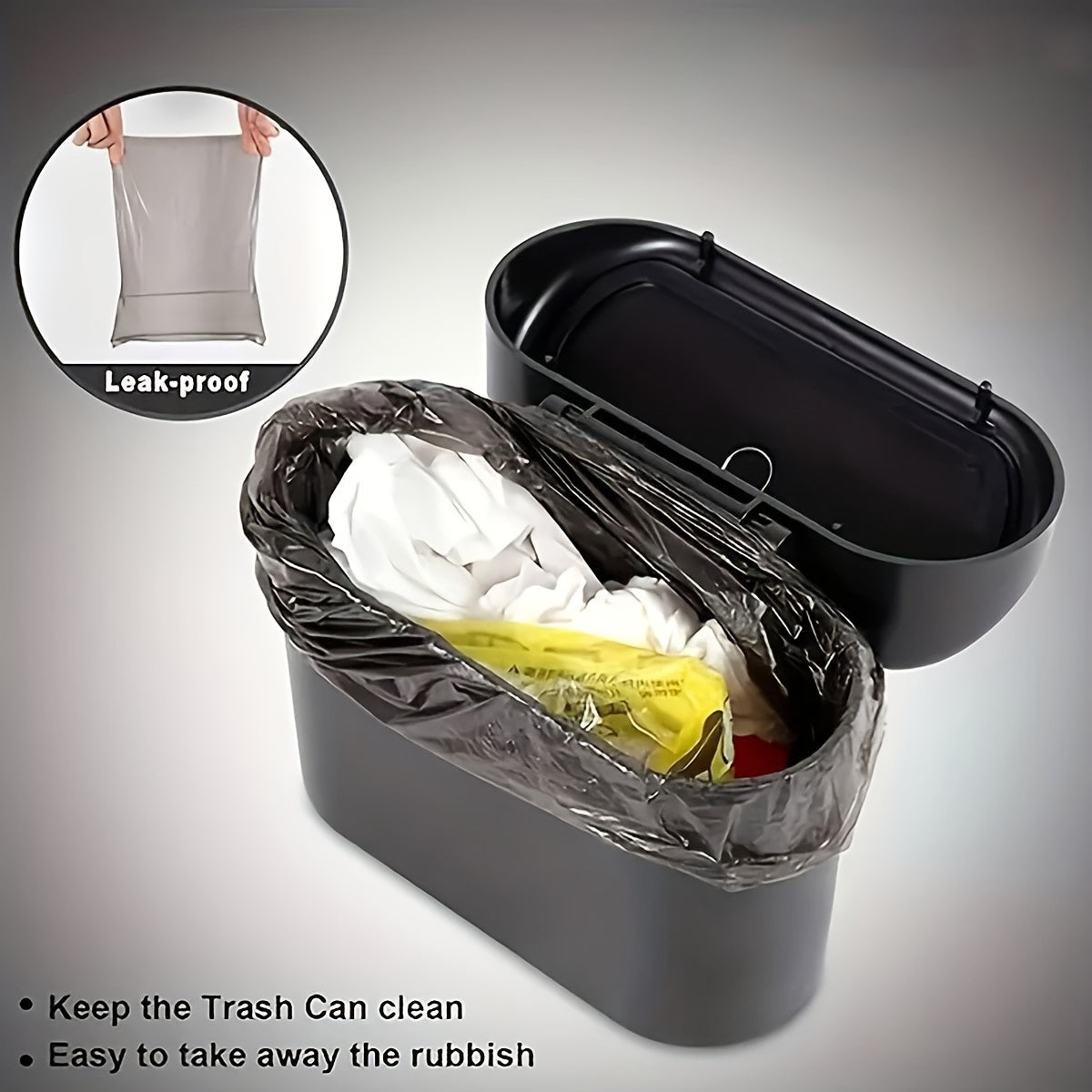 Compact Car Trash Can with Lid Leakproof Waterproof Includes Garbage Bags for Vehicle and Home Storage