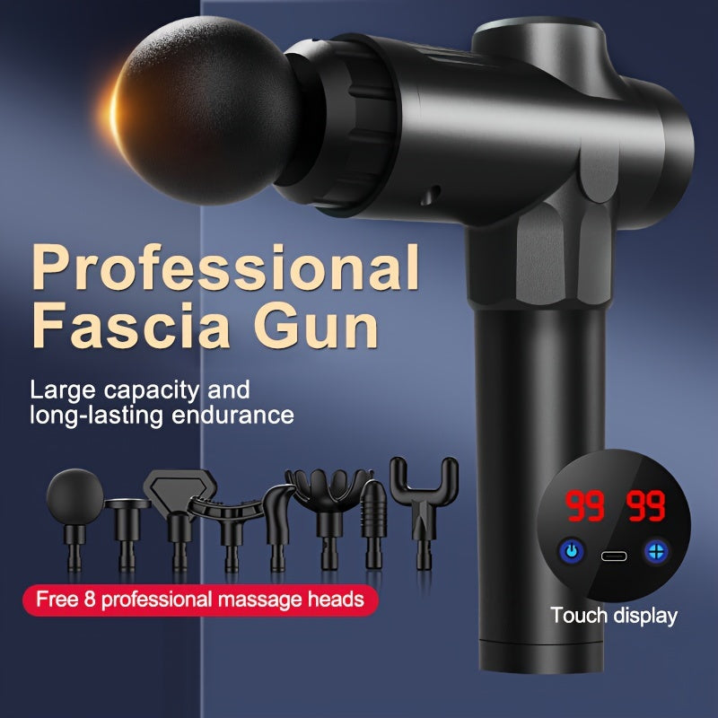 Professional USB qayta zaryadlanadigan Fascia quroli, Sensorli displey, 99 daraja intensivlik va bo'yin va orqa uchun 3 massaj boshligi - Fitness ixlosmandlari va mushak massajchilari uchun ideal.