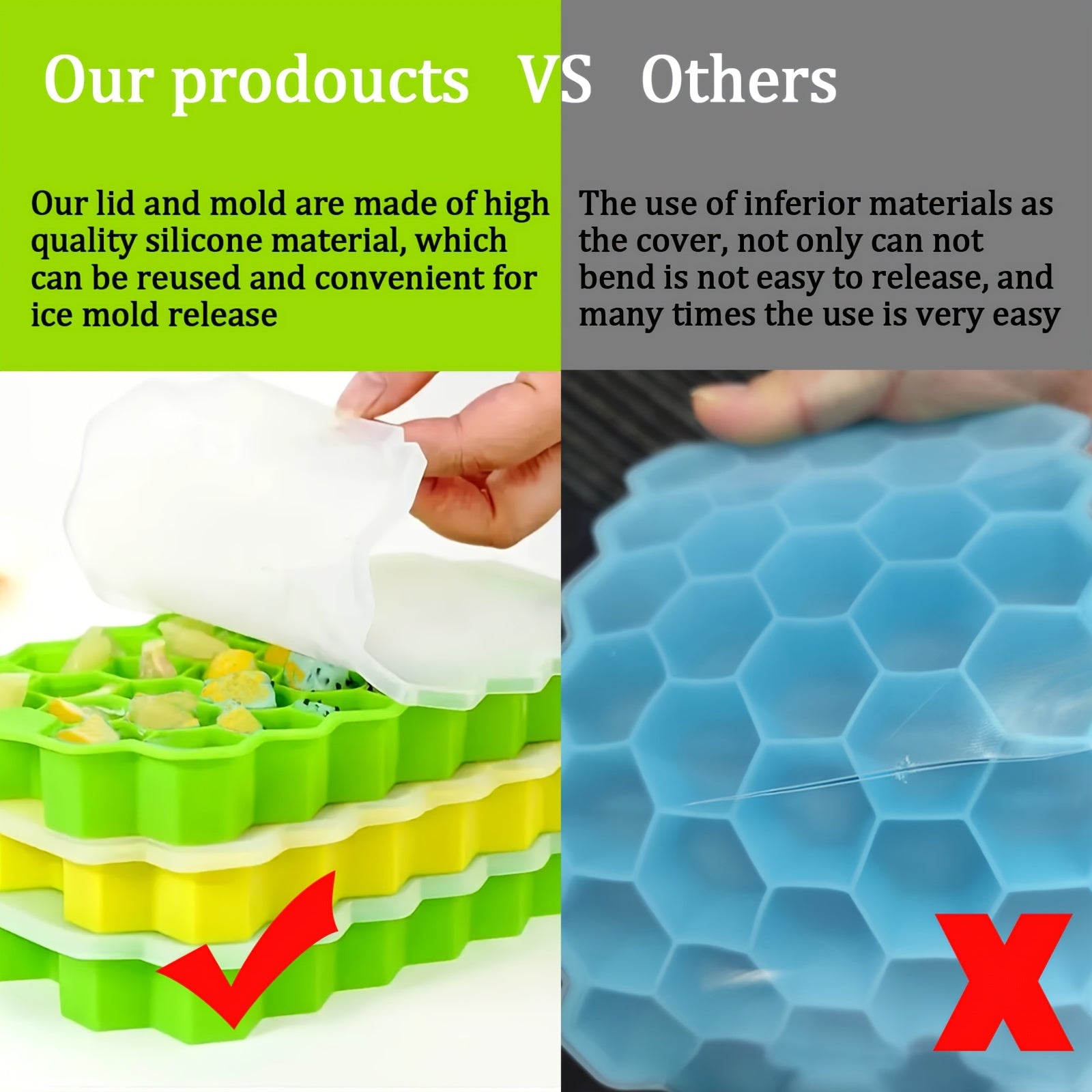 Bandeja de silicona con forma de panal para hielo, 37 cavidades en forma de hexágono para cubitos y bolas de hielo perfectos