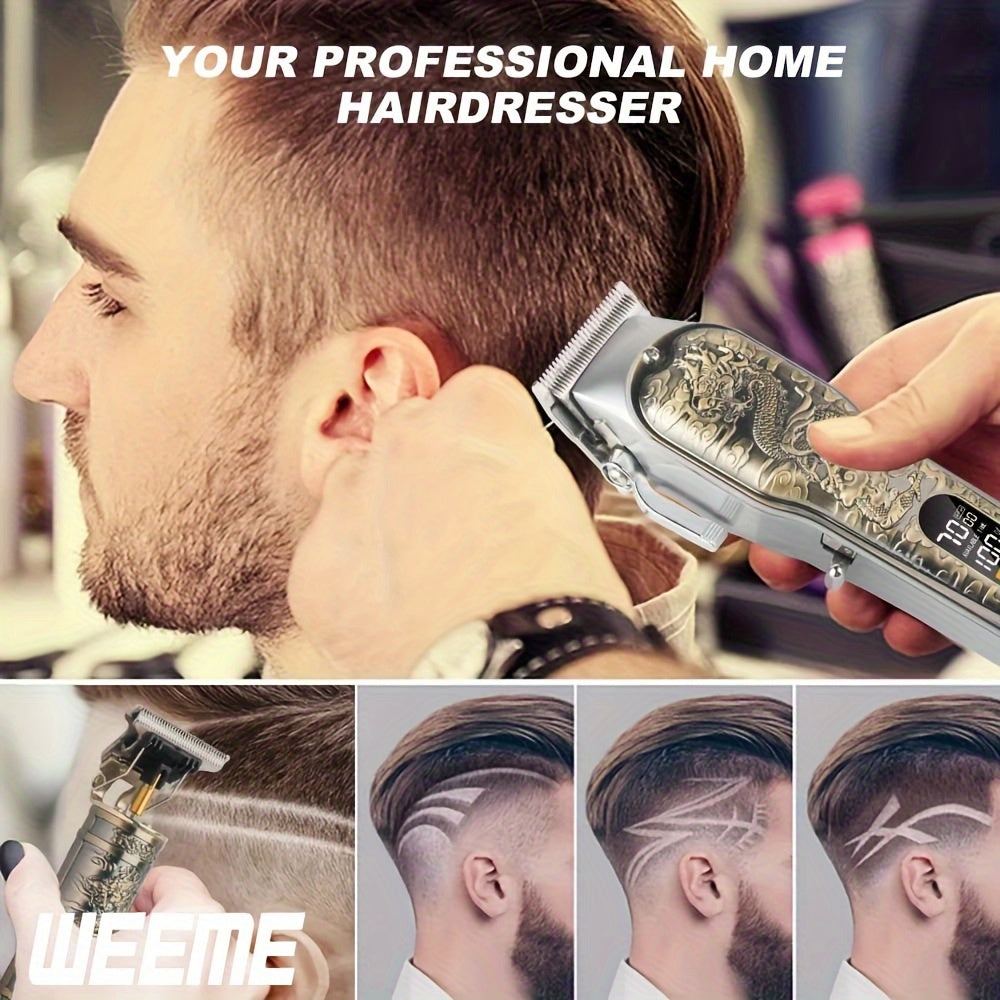 Kit de cuidado personal para hombres con recortadora de cabello, set de recortadora, forma barba con hoja en T, recargable por USB, 2400mAh