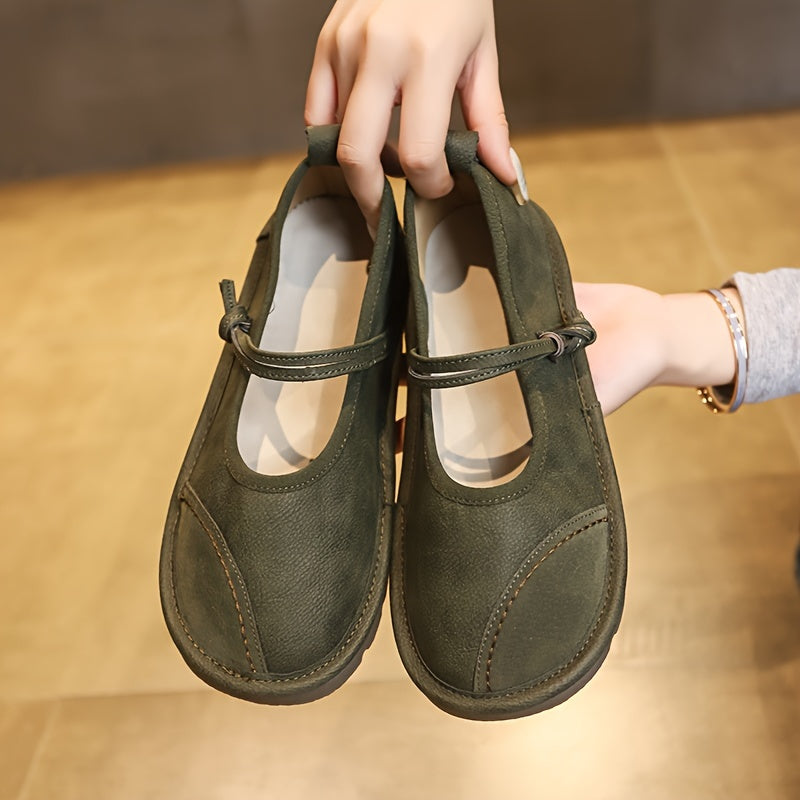 Women's Mary Jane Flats Faux Cover Upper Soft Sole Adjustable Buckle