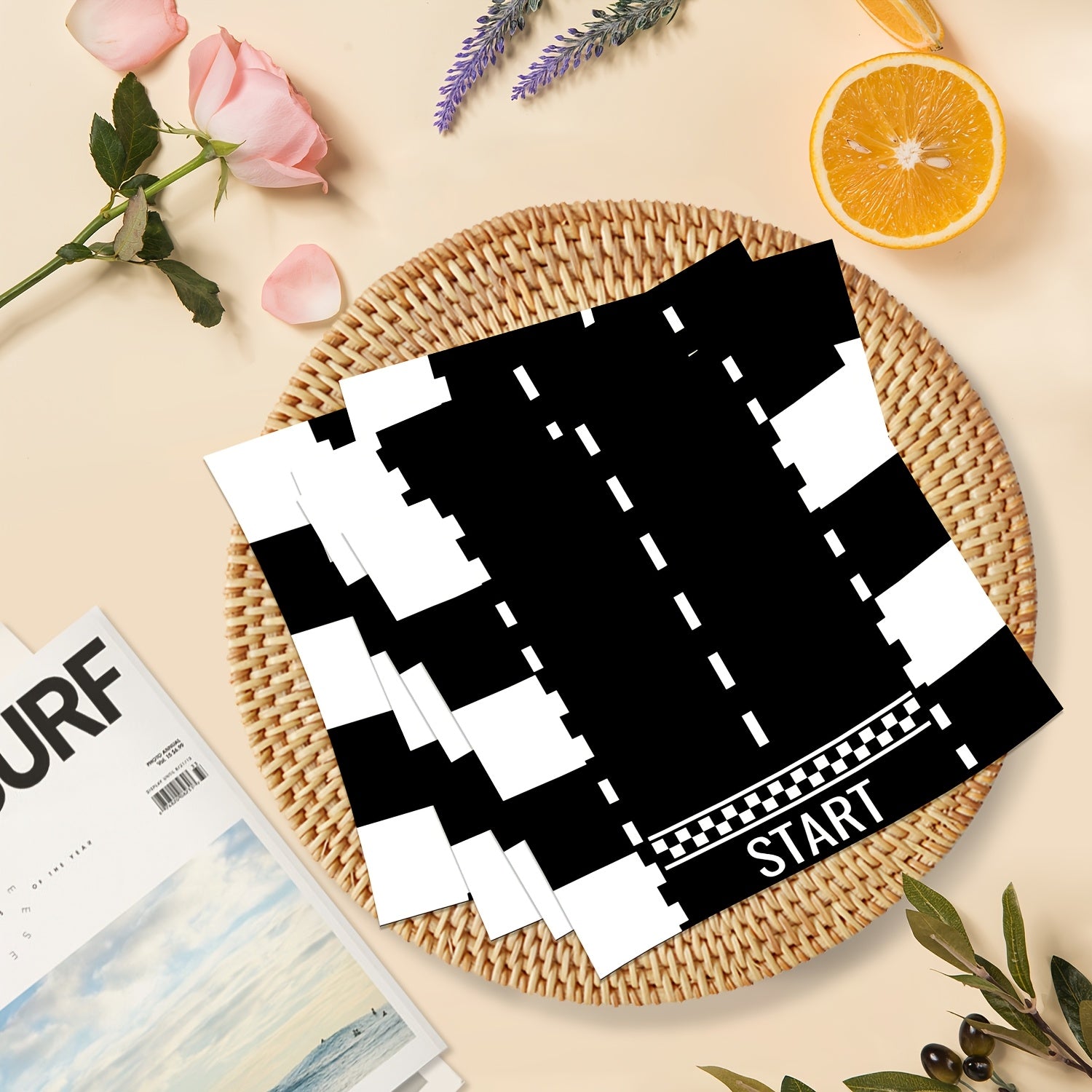 20 Pack Racing Car Themed Party Napkins Black White Checkered Flag 2-Ply