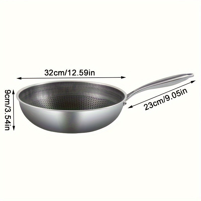 Stainless Steel Wok with Honeycomb Non-Stick Coating for Gas and Induction Stoves