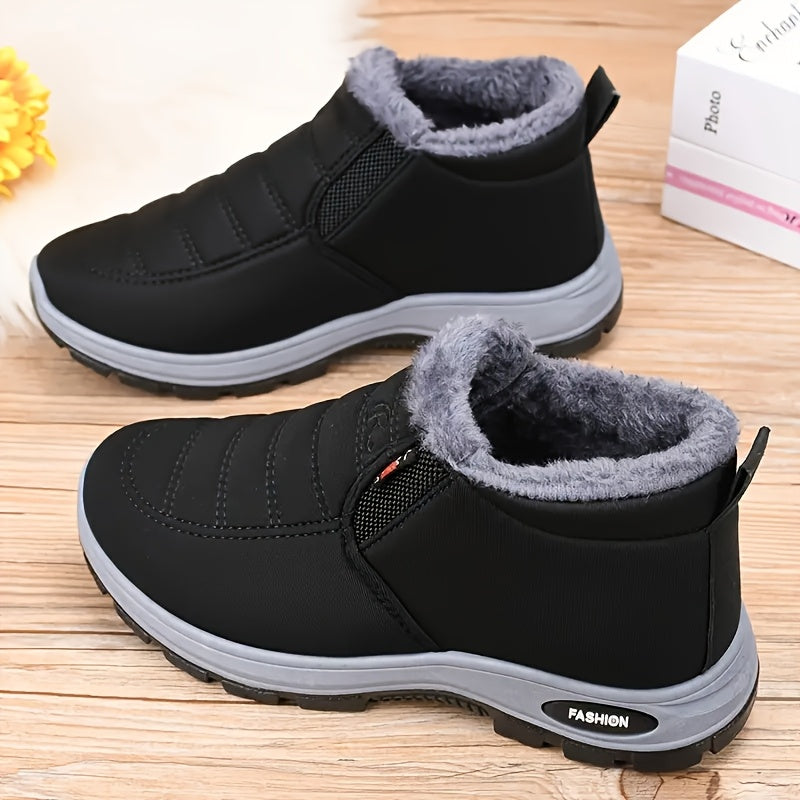 Women's Winter Ankle Boots Faux Fur Slip-On Cold Weather Hiking Black