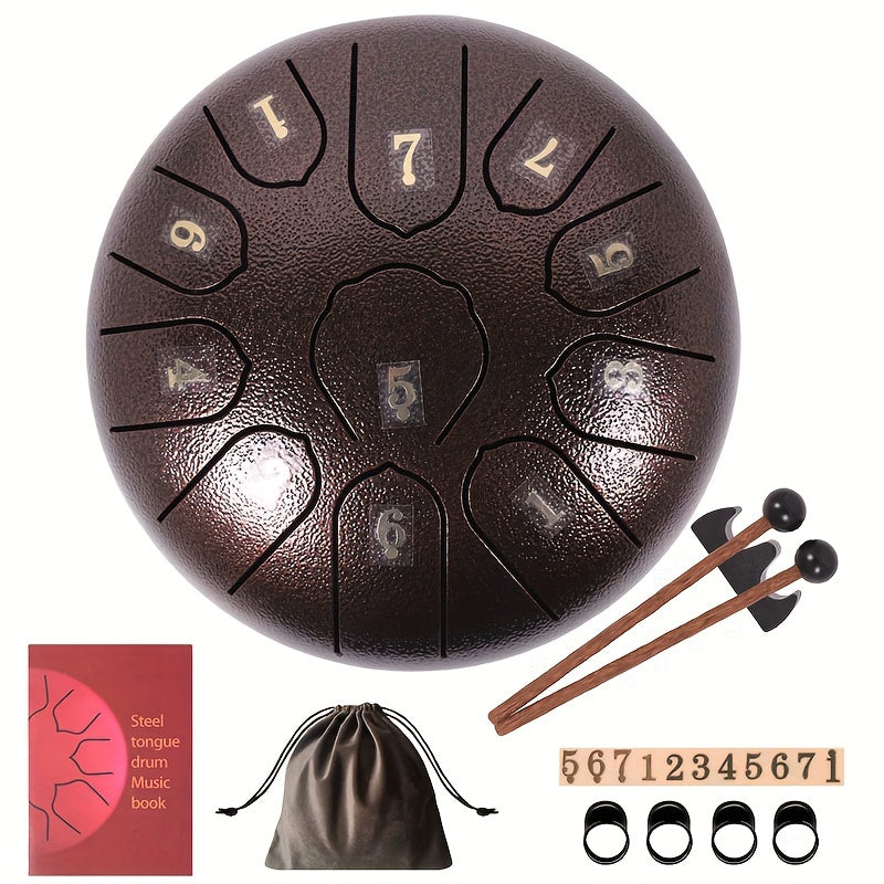 6-Inch 11-Tone Steel Tongue Drum Kit with Bag Mallets Music Book for Meditation Yoga Camping