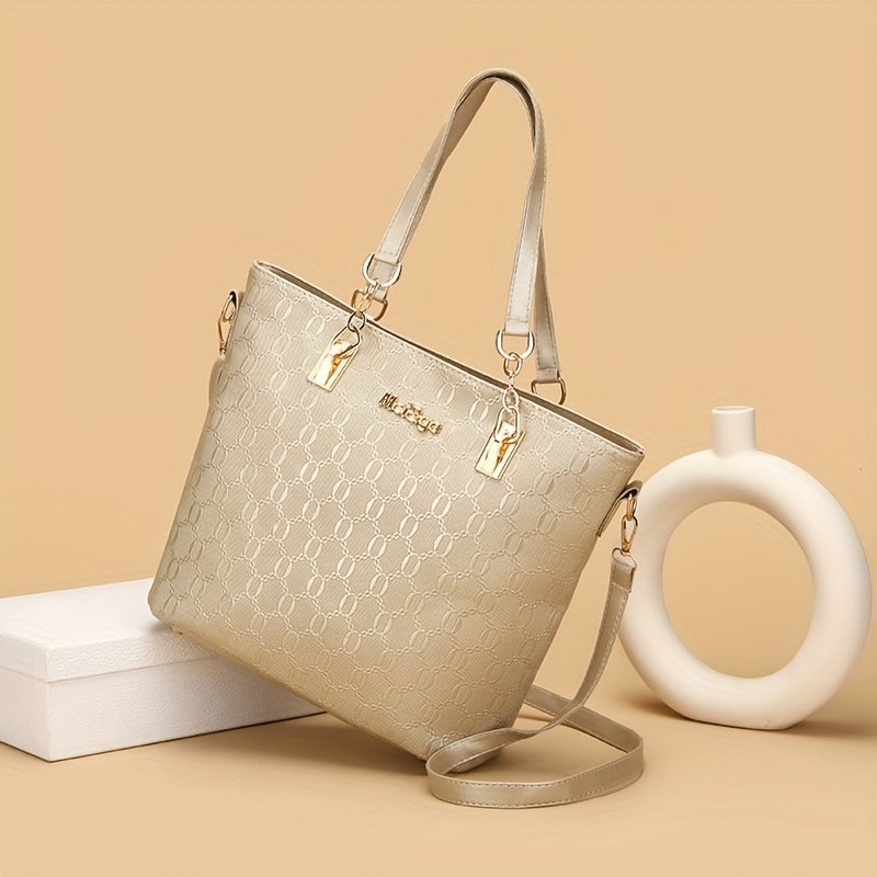 Set de bolso de cuero sintético de cinco piezas para mujer: bolso de mano, bandolera, bolso de hombro y monedero