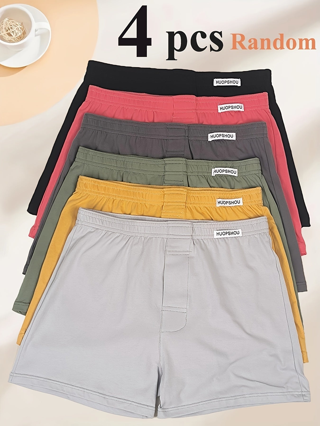 Men's Cotton Boxer Briefs 4-Pack Breathable Solid Color Casual Style