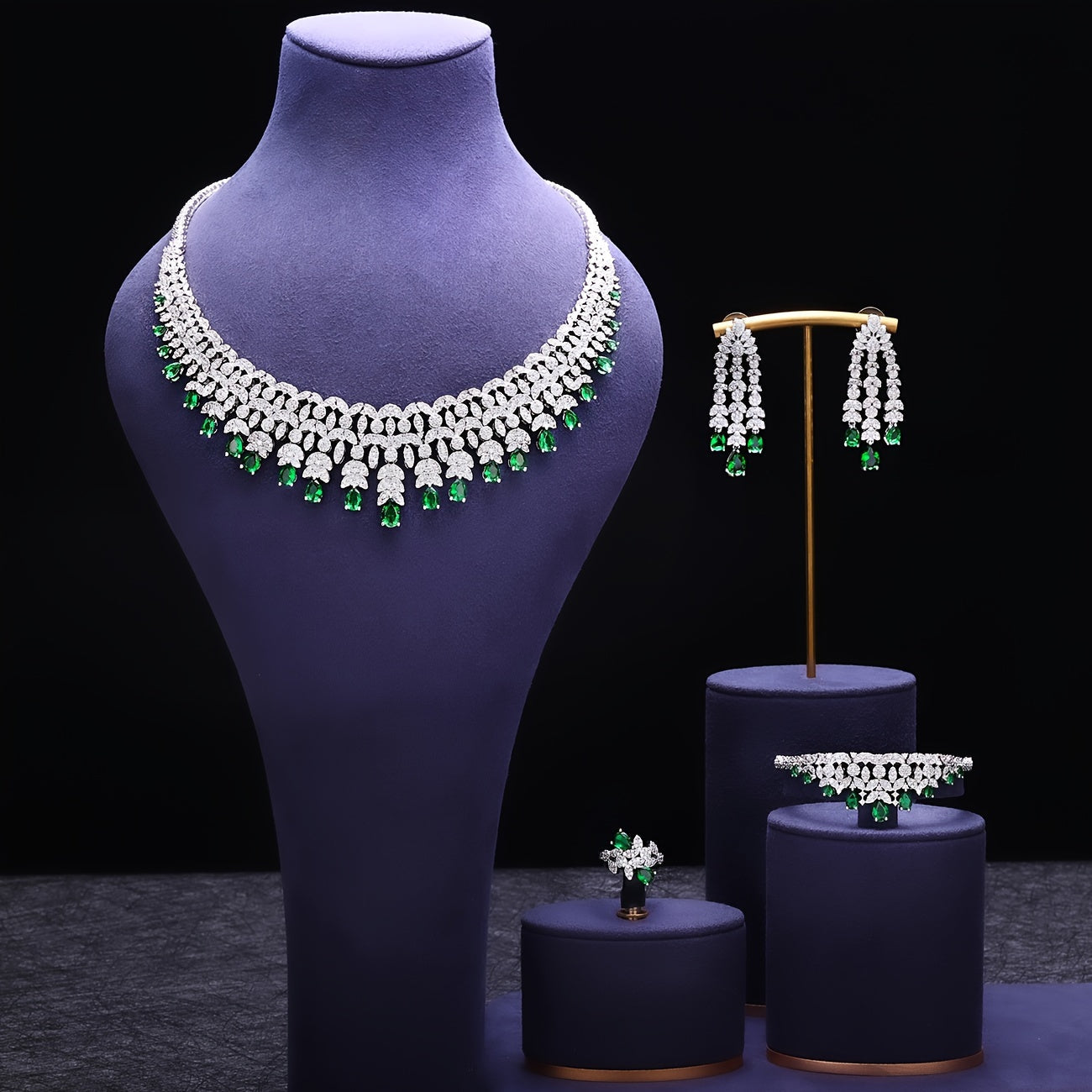 White Cubic Zirconia Bridal Jewelry Set Necklace Earrings Ring Gold Plated Wedding Accessories