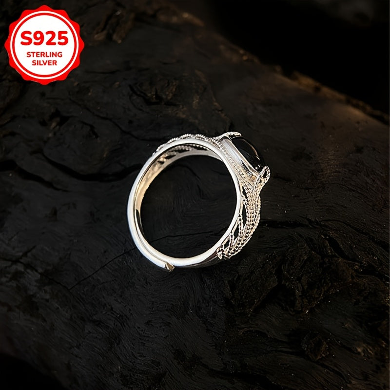 Women’s Gothic Silver Ring with Imitation Jade and Black Agate