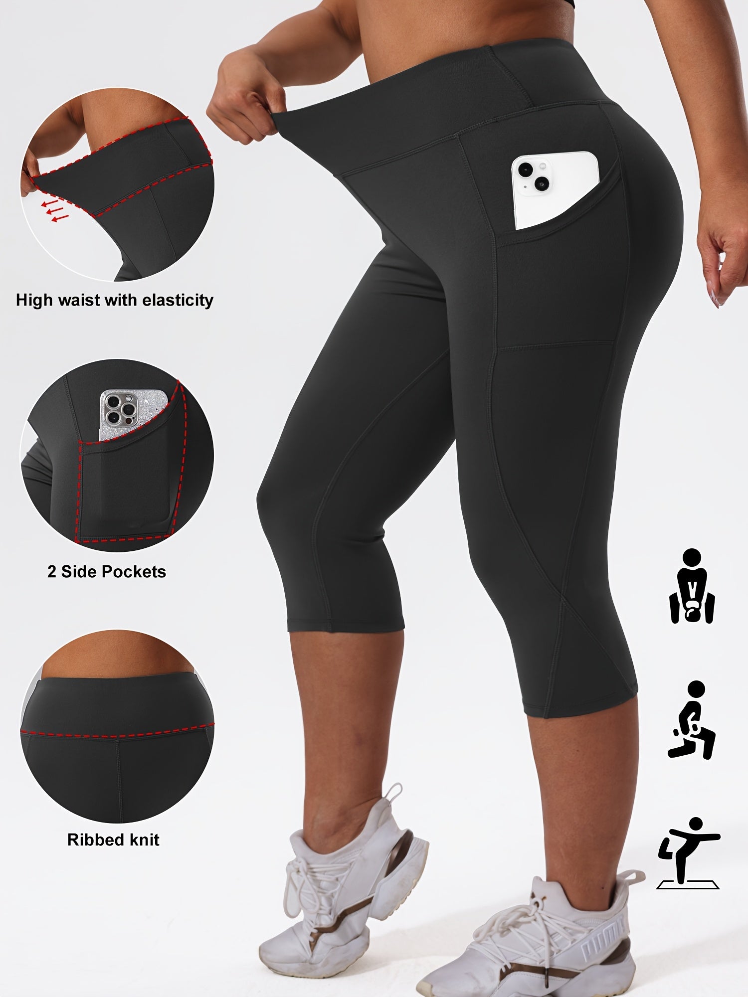 Plus Size High-Waisted Leggings with Pockets 7/8 Length Yoga Running