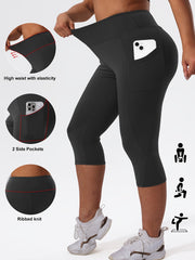 Plus Size High-Waisted Leggings with Pockets 7/8 Length Yoga Running