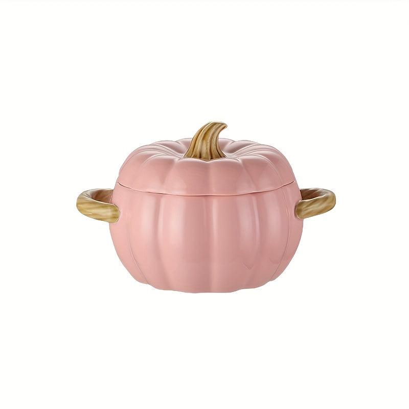 Ceramic Pumpkin-Shaped Soup Pot with Lid and Handles for Stews and Salads