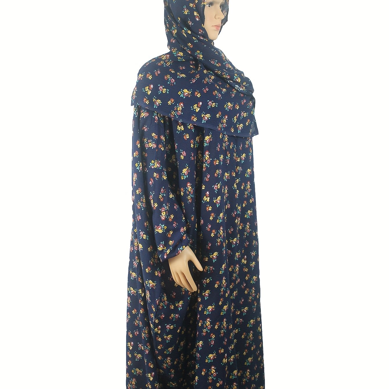 Women's Plus Size Muslim Elegant Loose Print Abaya Traditional Middle Eastern Dress